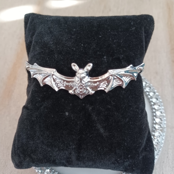 None Jewelry - Dainty Silver Bat Bangle Bracelet